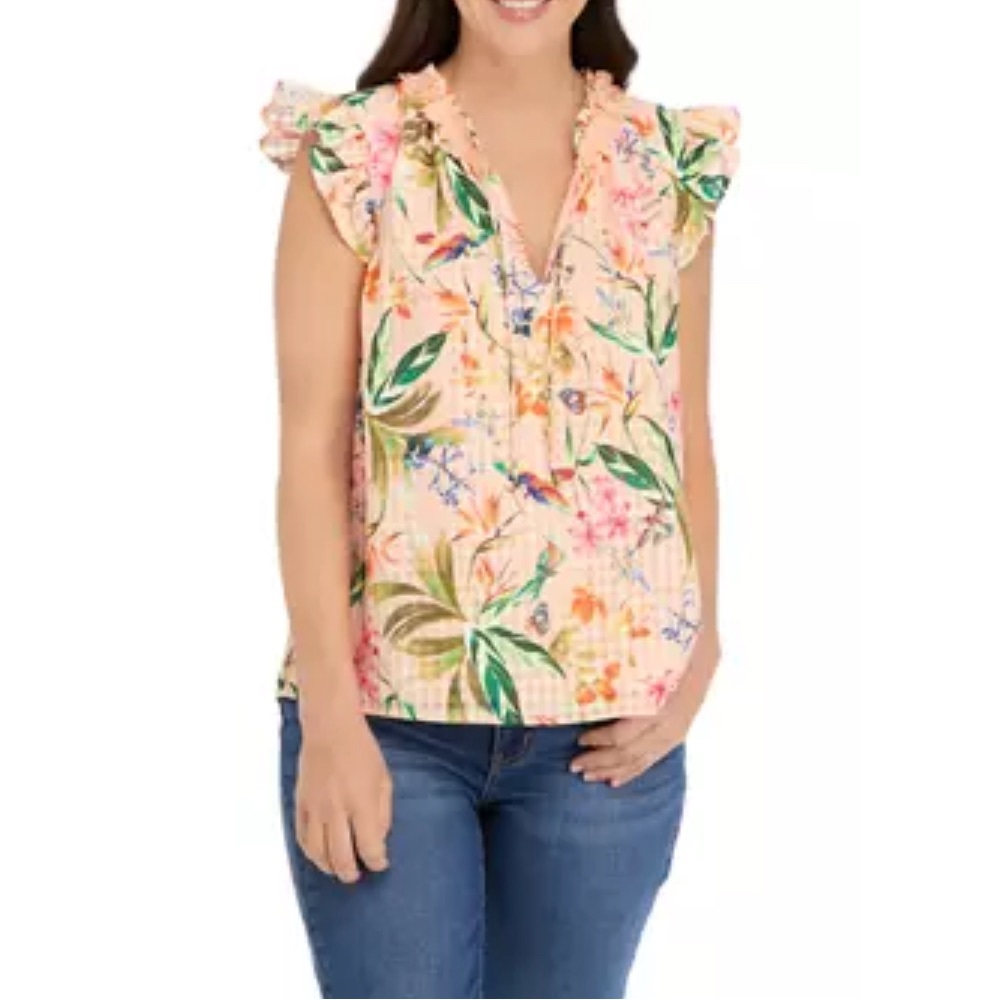Biltmore Women’s Short Flutter Sleeve Floral Print Top Sz M